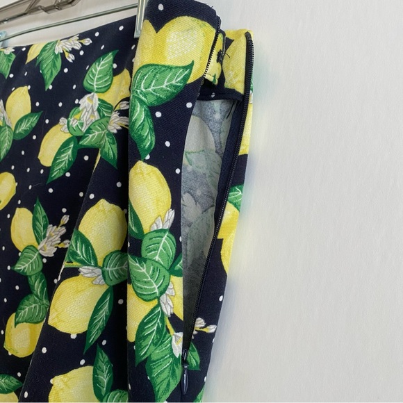 Talbots Navy Blue Lemon Pattern Skirt 16W Spring Summer Garden Girl Fruit - Picture 4 of 6